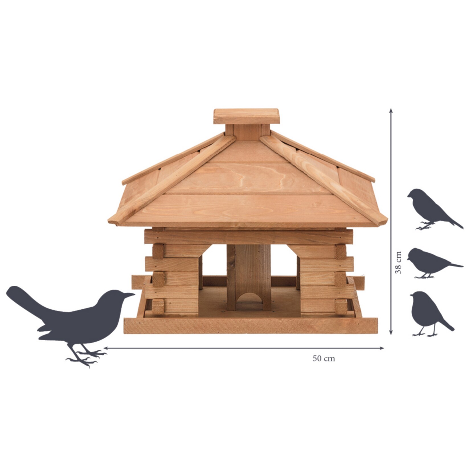 Dobar Rustikales XL-Vogelfutterhaus im Blockhaus-Stil mit dekorativem Holzdach, Vogelhaus mit integriertem Futtersilo
