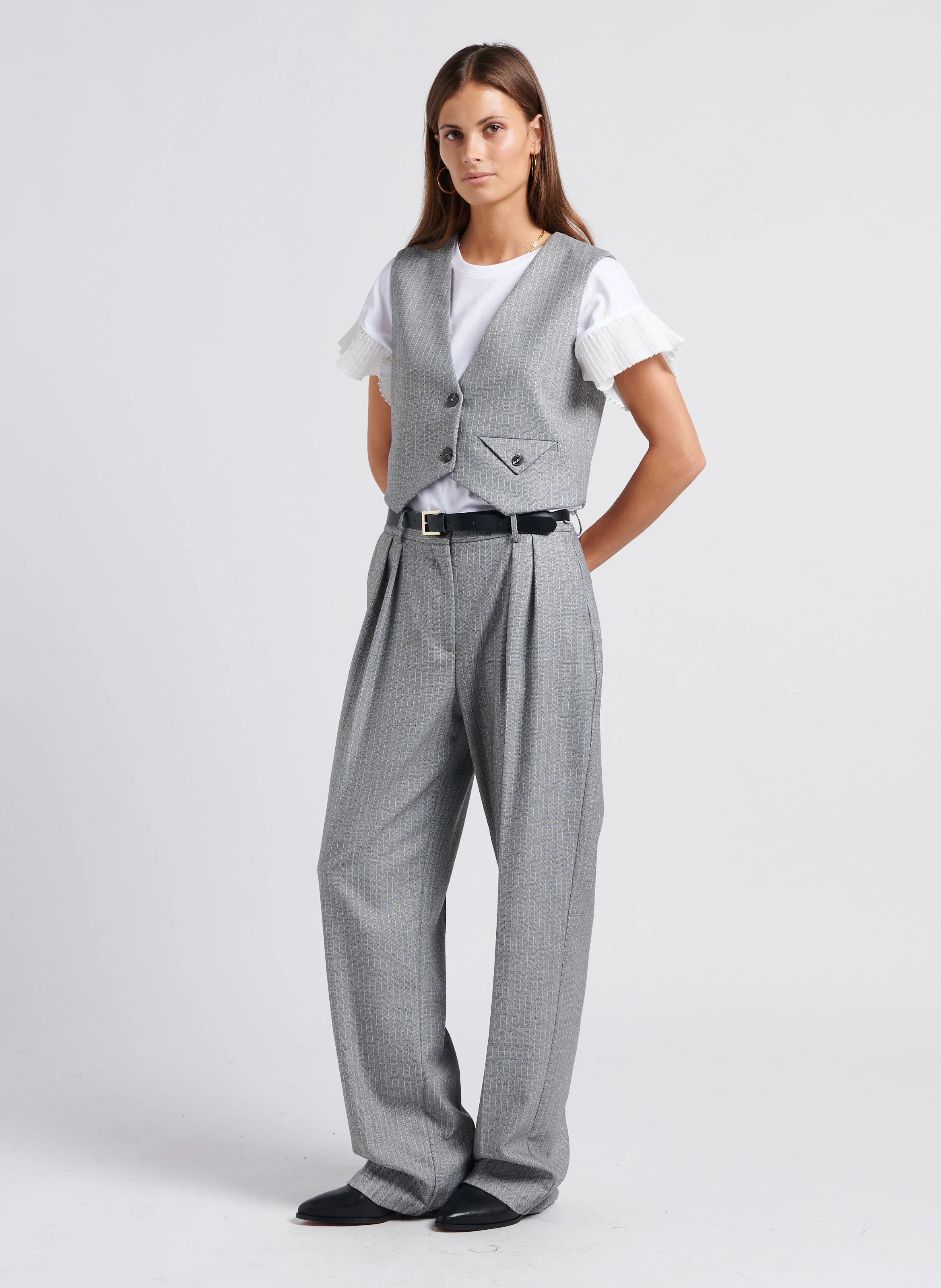 Pantalon palazzo taille haute large | Noir