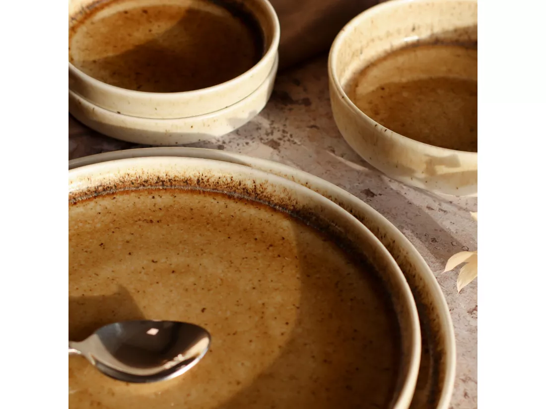 Ogo Living - Lot 6 Assiettes Plates Stack 17cm En Porcelaine Marron
