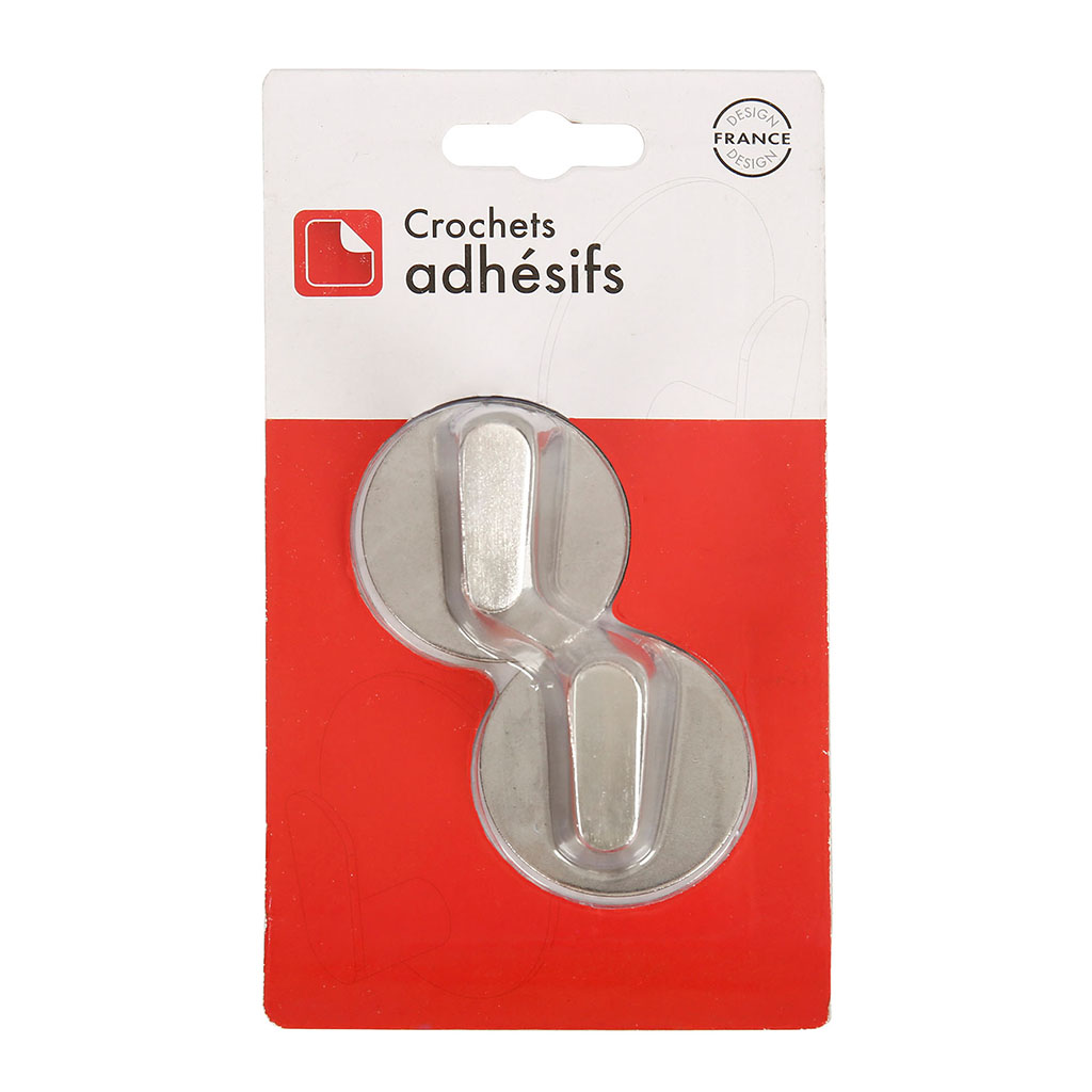 Lot de 2 crochets adhésifs rond inox tiges plates