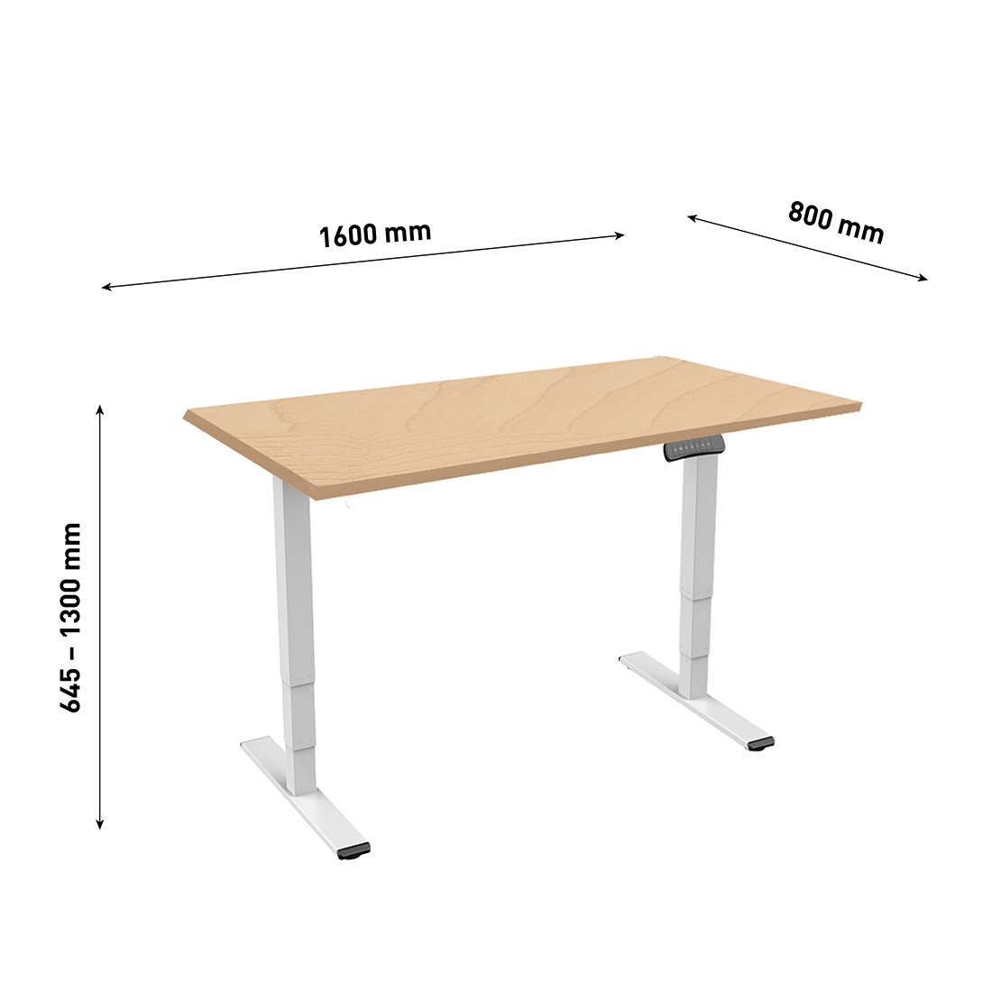 CONTINI höhenverstellbarer Bürotisch 160 x 80 cm Ahorndekor Natur / Gestell weiss