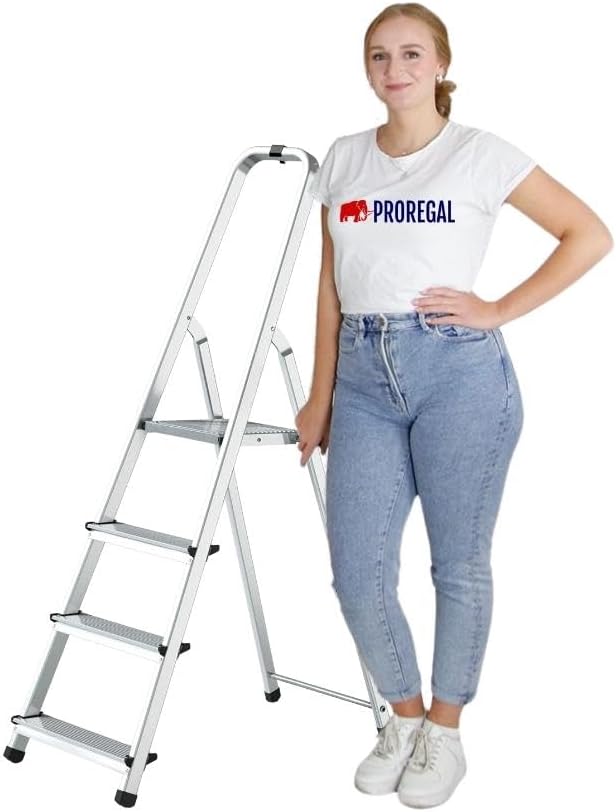 PROREGAL Economy Basic Trapladder, eenzijdig toegankelijk, 4 treden, werkhoogte 2,75 m, draagvermogen 125 kg