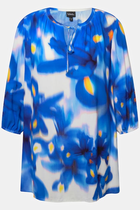 Tunika, Blüten, A-Linie, Rundhals, 3/4-Arm