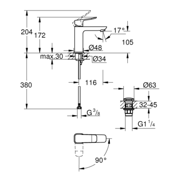 Grohe Dice wastafelmengkraan M-Size Push open Chroom