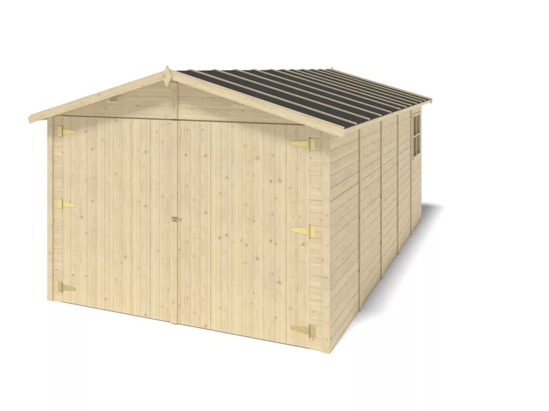 Garage en bois - 14,94m2 - 3,05x4,93m - Ep. 18mm - couleur: naturel - GAR28 - ALTANKA