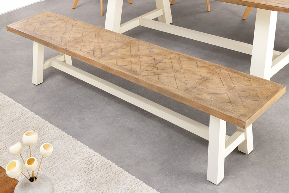 Massive Sitzbank HAMPTONS 200cm hellbraun creme Pinienholz