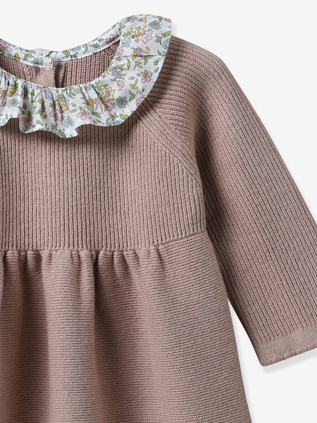Vestido de malha para bebê com gola em tecido Liberty®