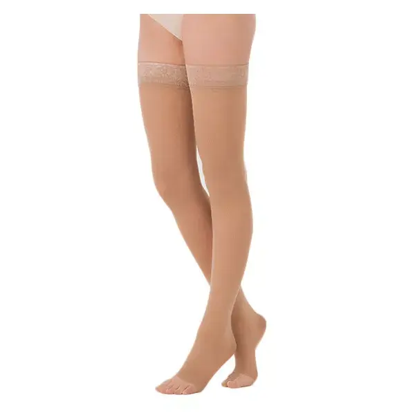 Meias Sigvaris Essential Semitransparentes com Suporte e Dedos Abertos, Classe 3, Tamanho Normal, Cor Dune
