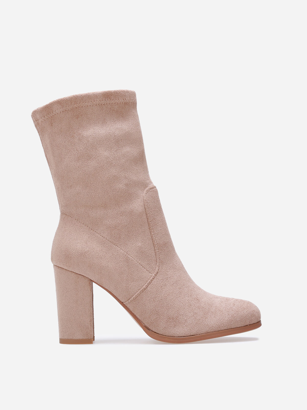Bottines à talon montantes en suédine- Taupe