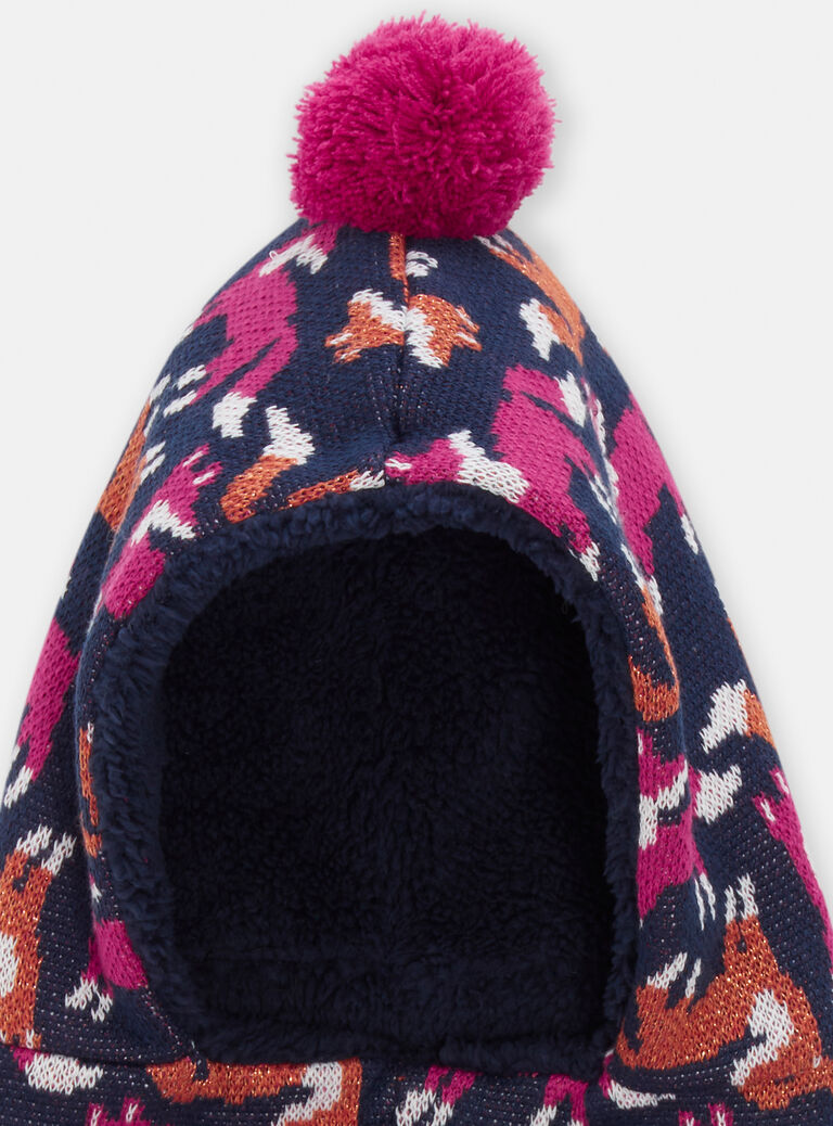 Cagoule marine à motif renard pour fille