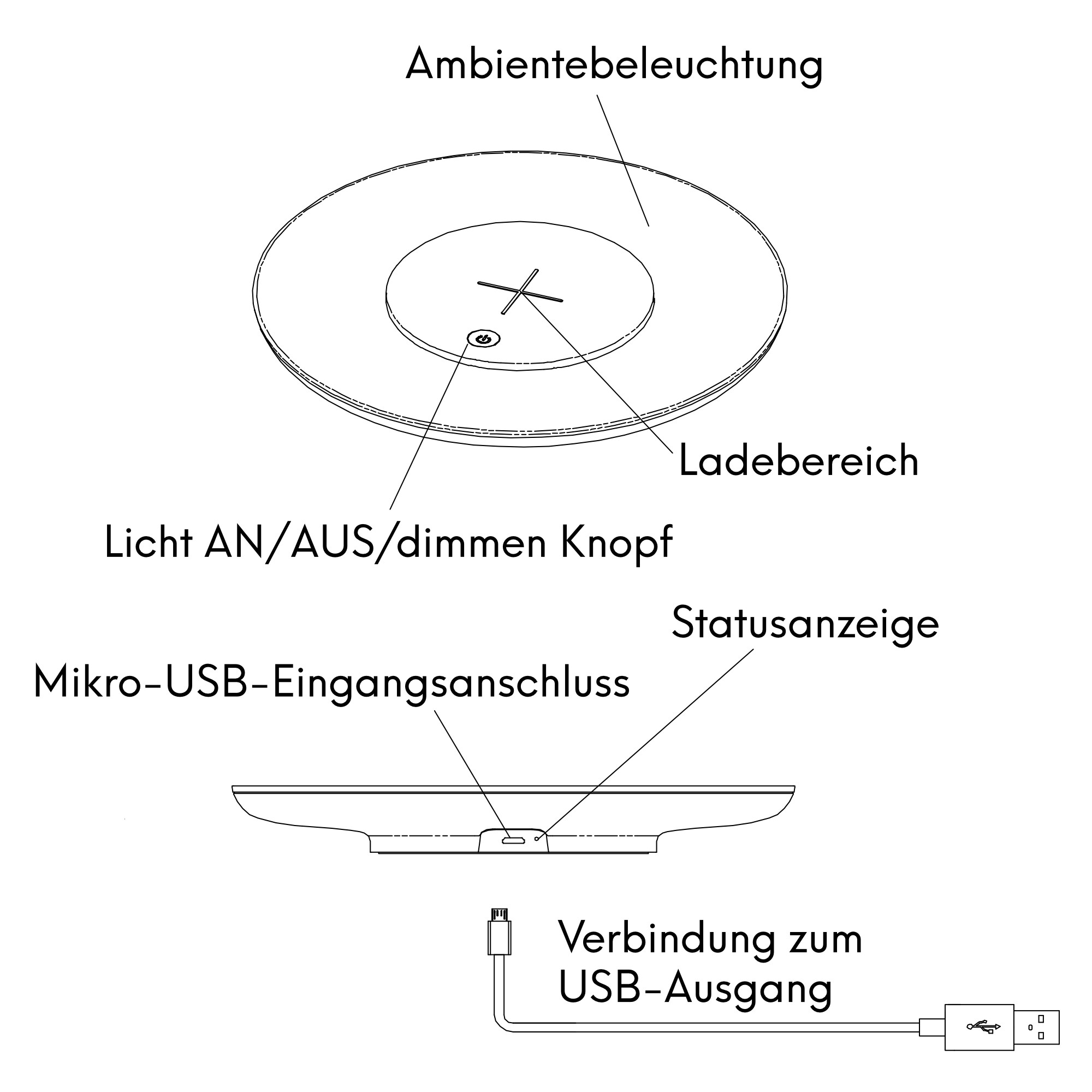 QI Tischladegerät UFO, inkl. Ambientebeleuchtung drahtlos Laden SmartNachtlicht dimmbar