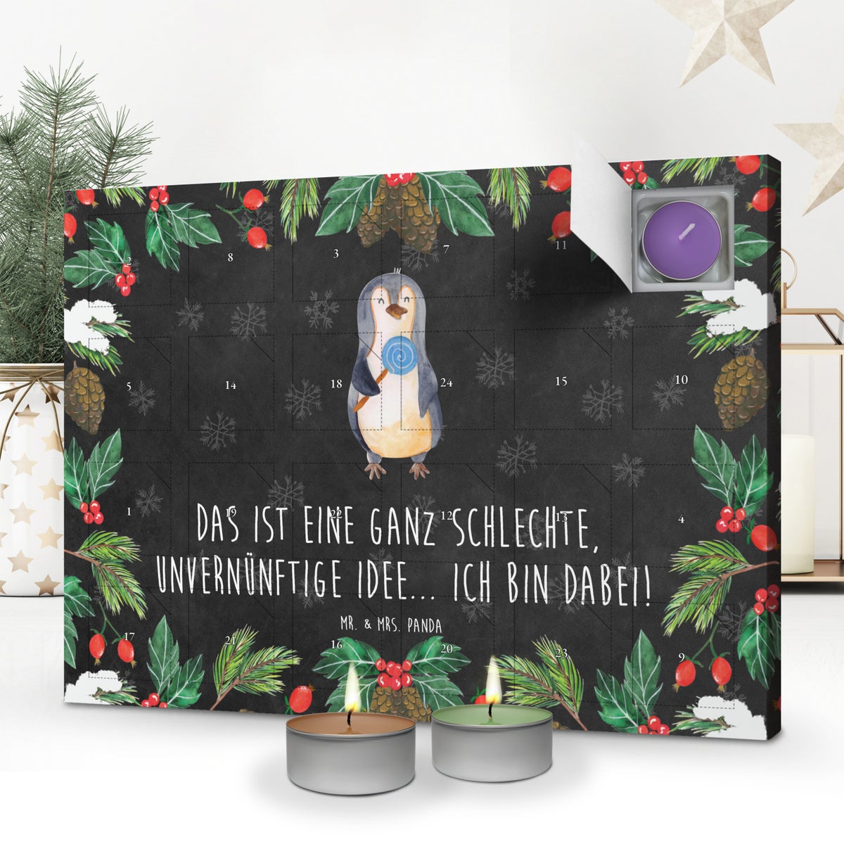 Mr. & Mrs. Panda Geurkaars Adventskalender Pinguïn Lolly - Zwart