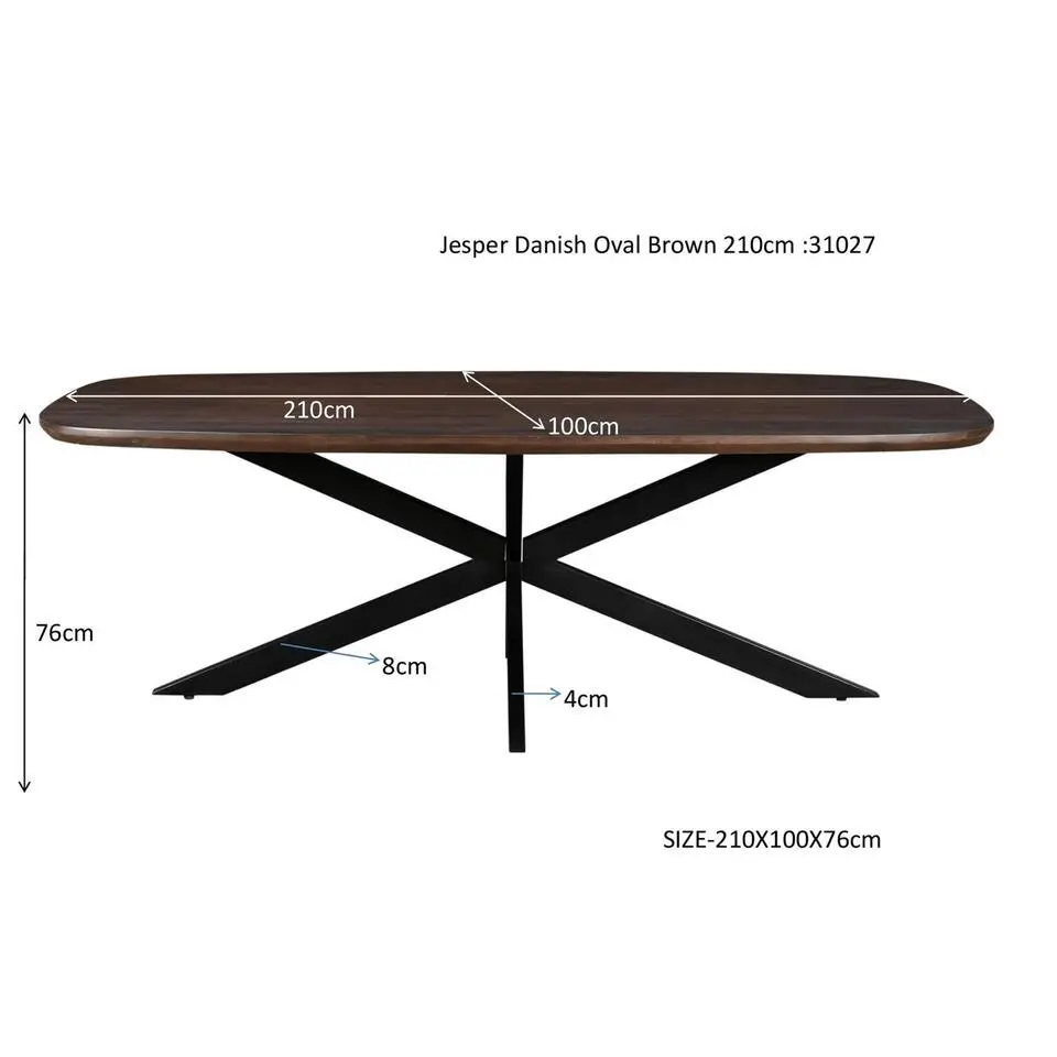 Livingfurn - Eetkamertafel Jesper Danish Oval Brown 210cm - Mangohout