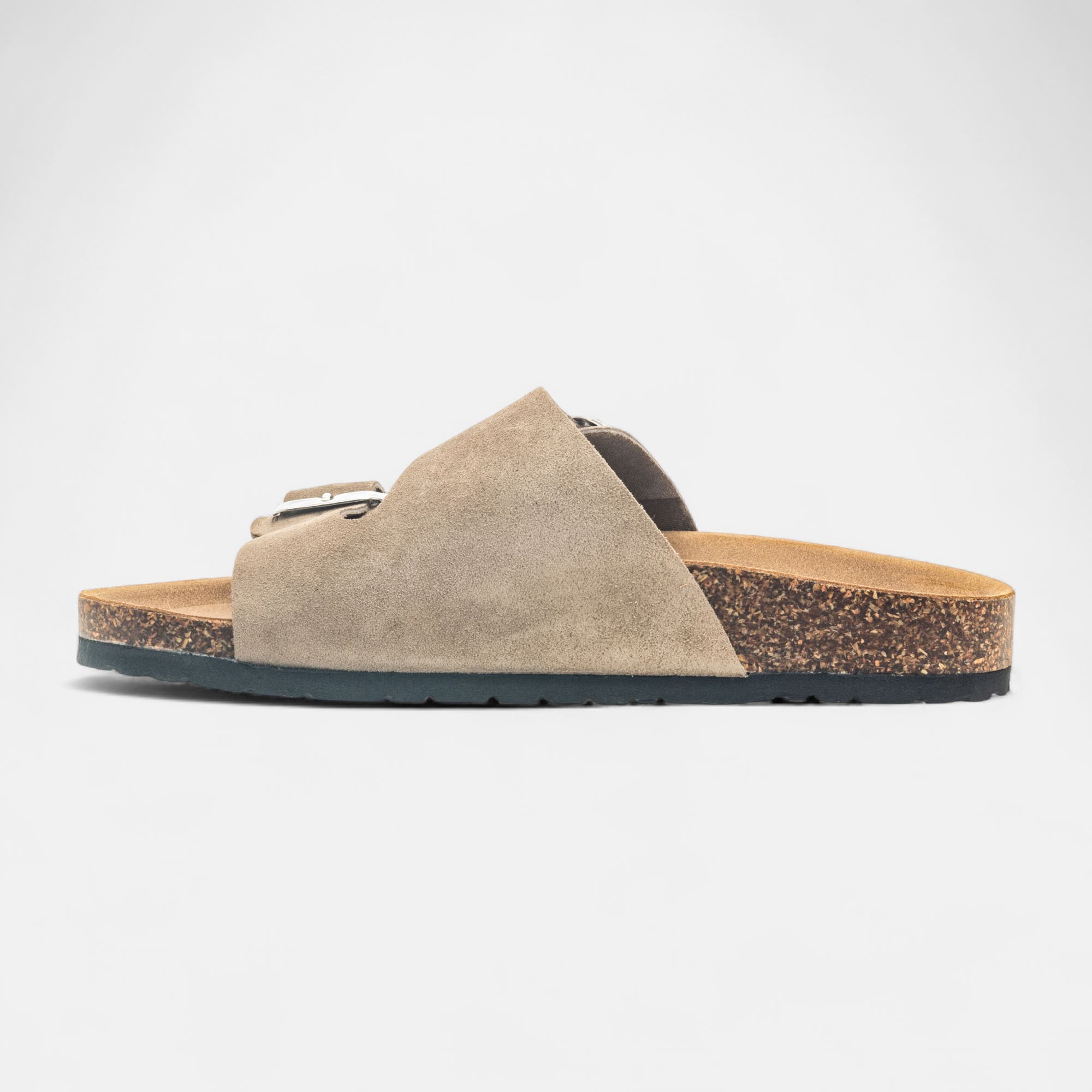 Mules semelle liège Femme en cuir taupe