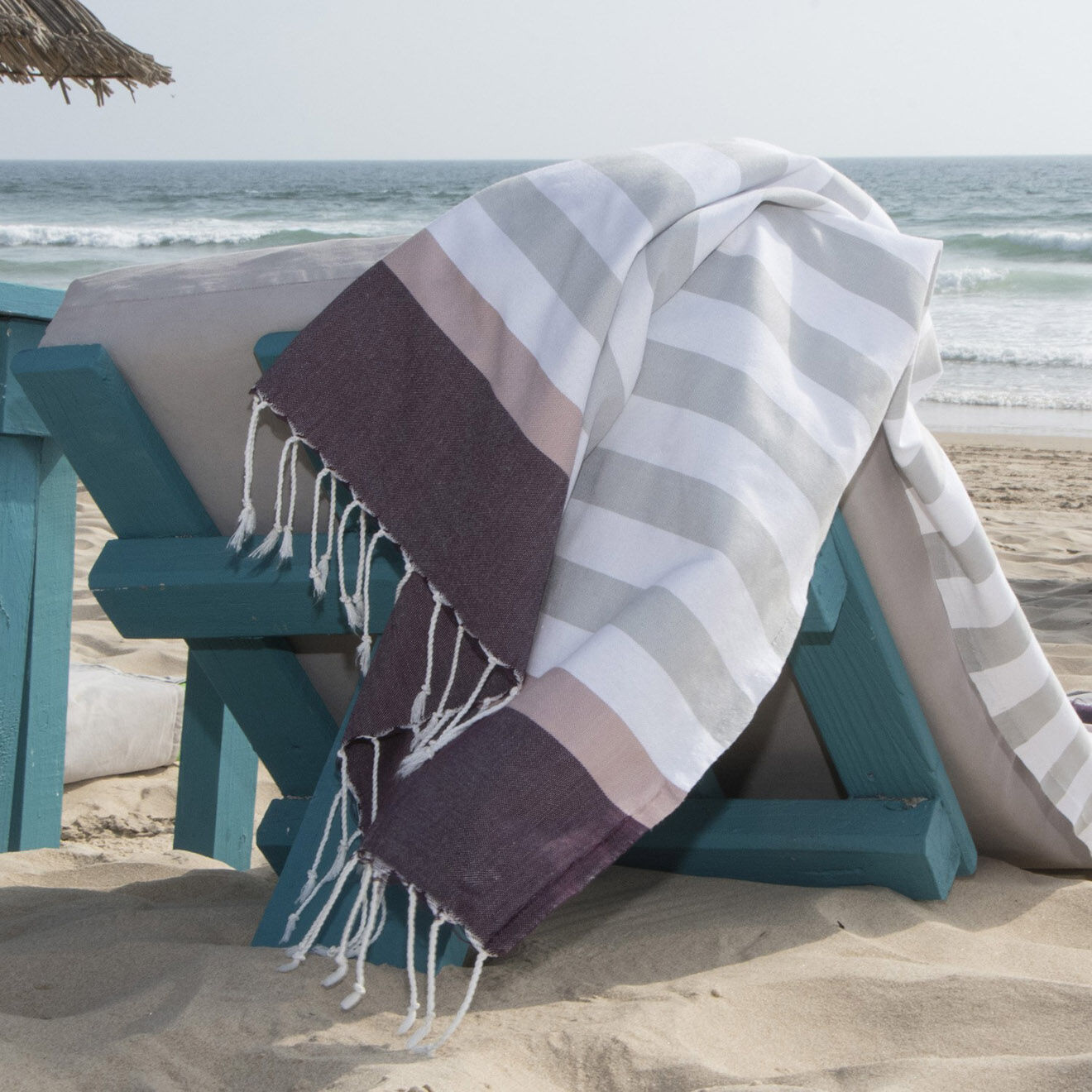 Febronie Fouta Arcachon gris/rose/prune - 100x200 cm