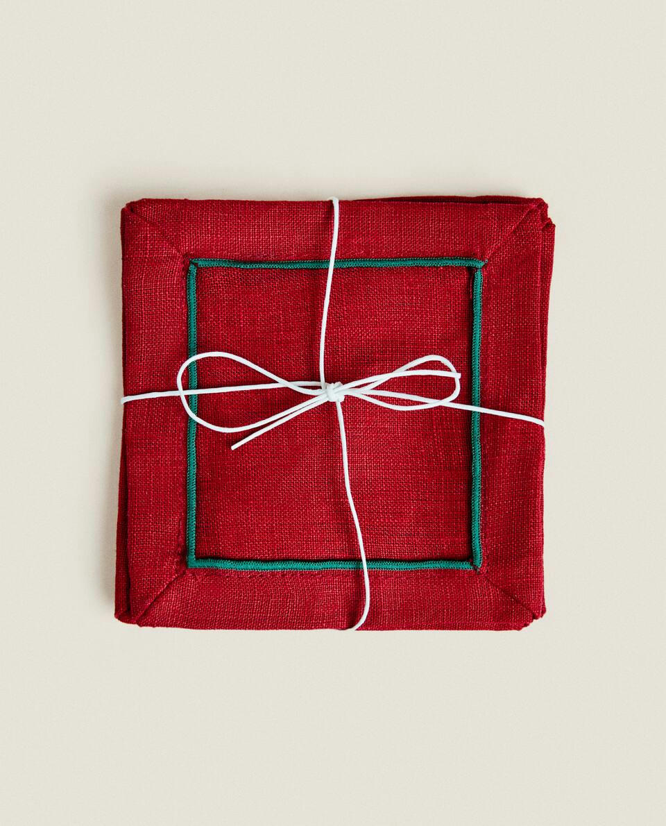 Conjunto de 2 porta-copos de linho para o Natal