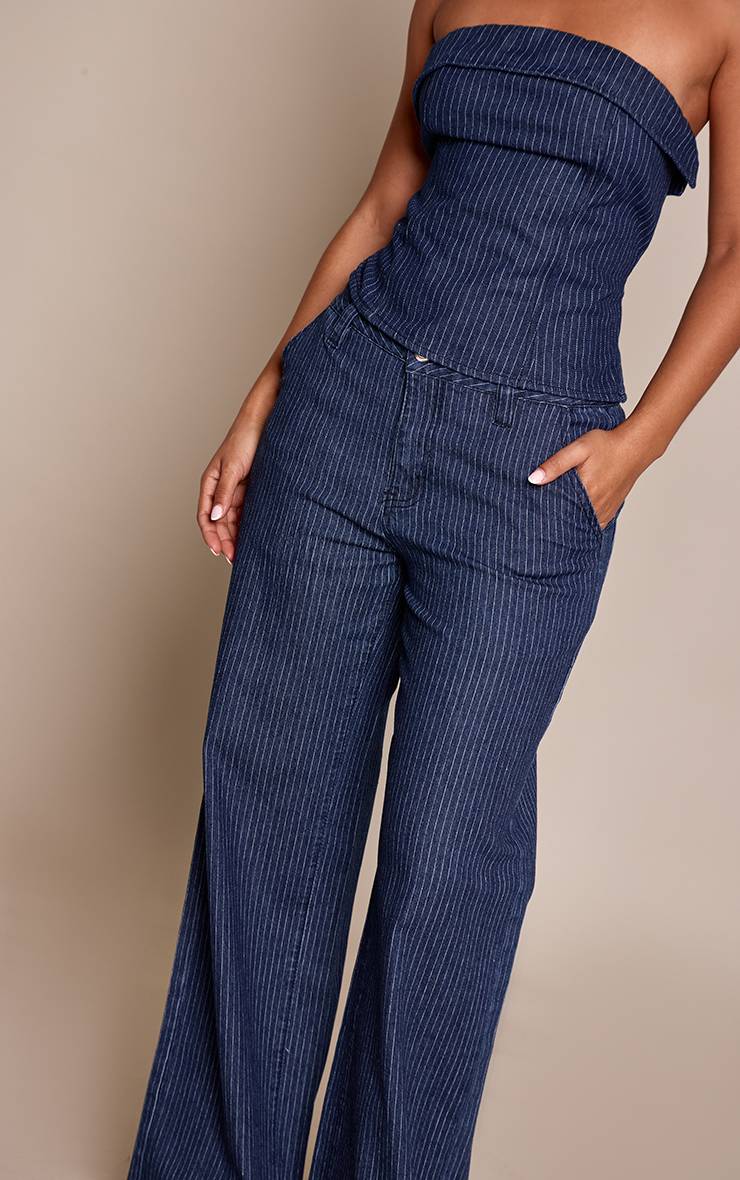 Bleu Indigo Jean Large À Fines Rayures Petite