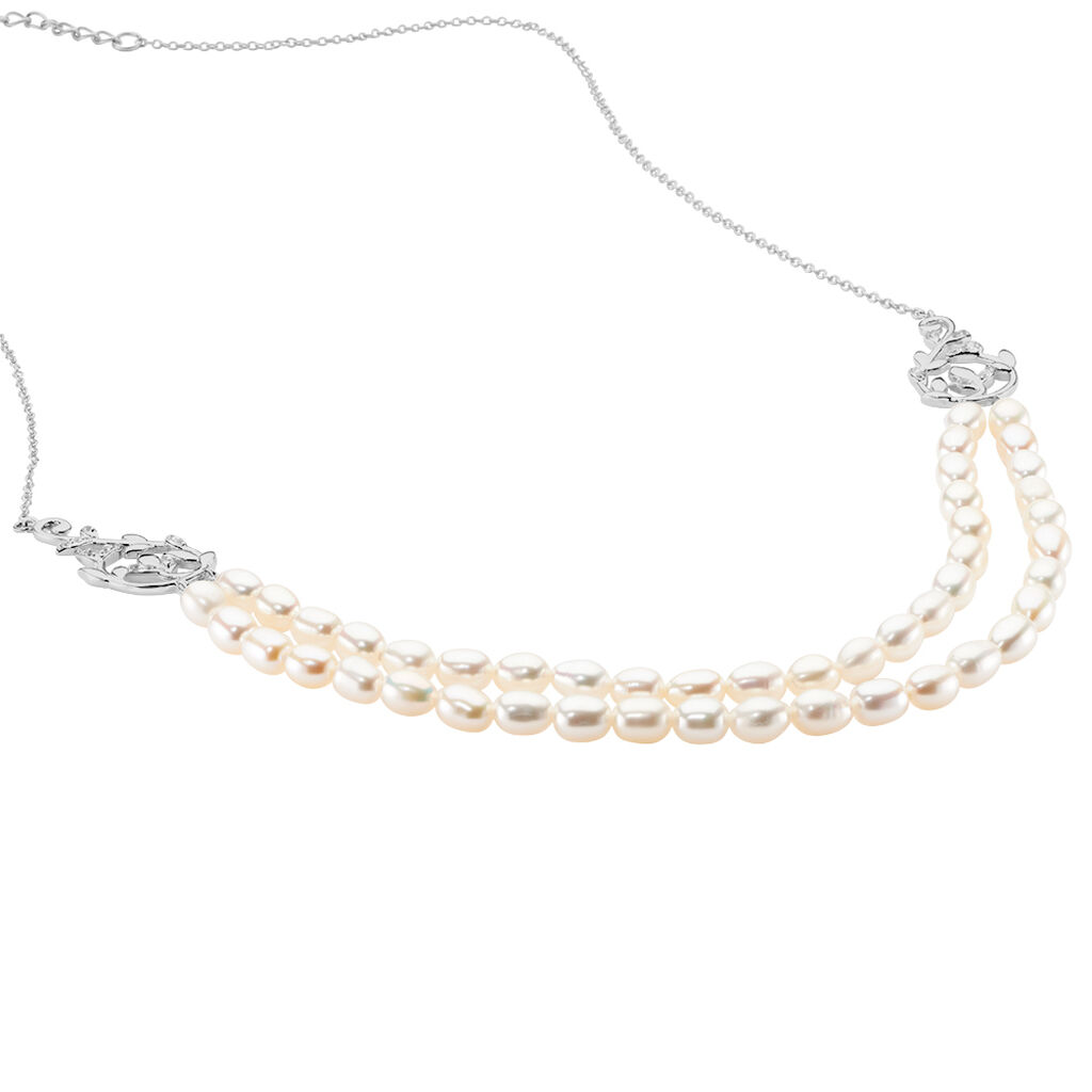 Collier Pygmalion Argent Blanc Oxyde De Zirconium Perle De Culture