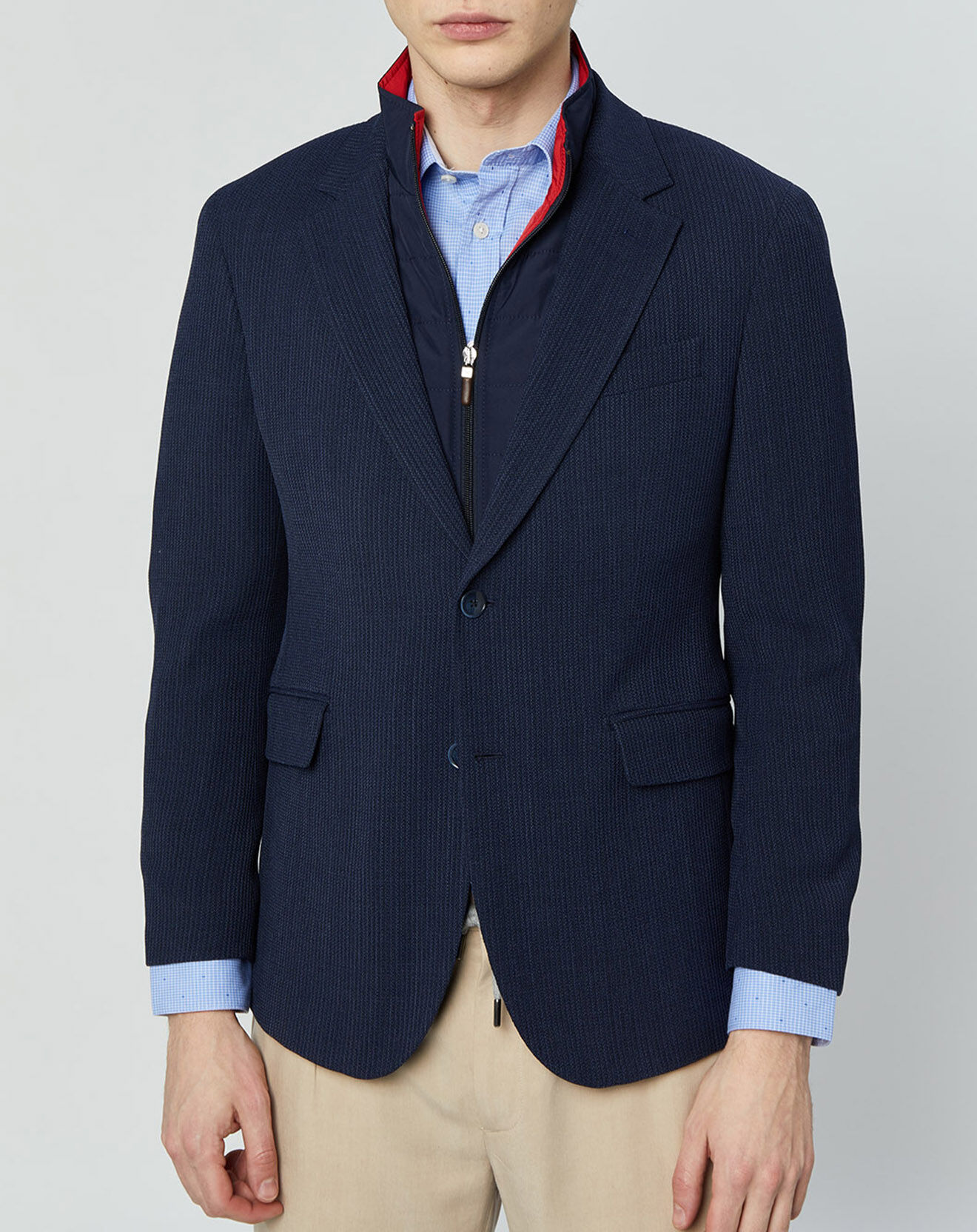 Hackett London Blazer en Laine mélangée à parmenture amovible bleu foncé