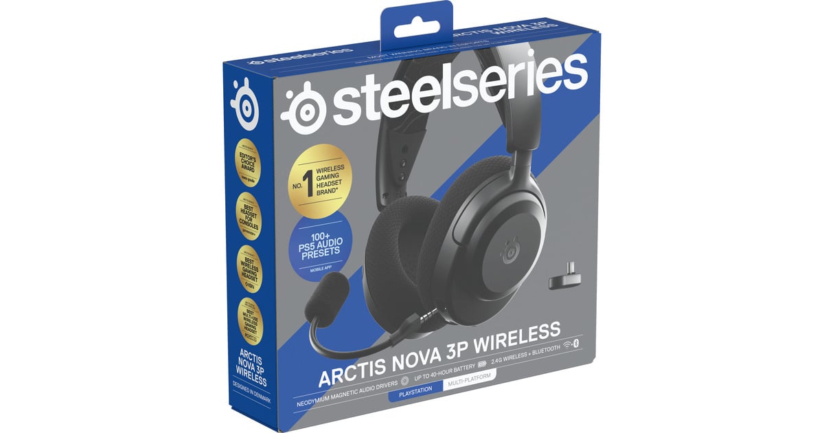 SteelSeriesArctis Nova 3P Wireless over-ear gaming headset  (Zwart, 2.4 GHz / Bluetooth 5.3, Pc, PlayStation 5, PlayStation 4, Switch)