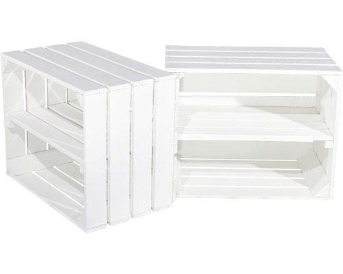 Vintage witte fruitkist met middenplank, 50x40x30 cm, set van 3