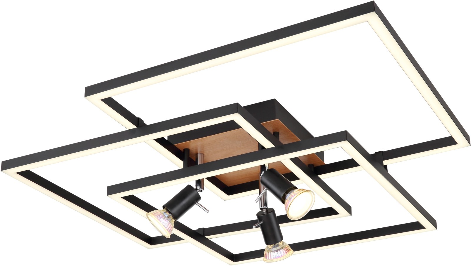 LED-Deckenleuchte - schwarz matt - Holzoptik