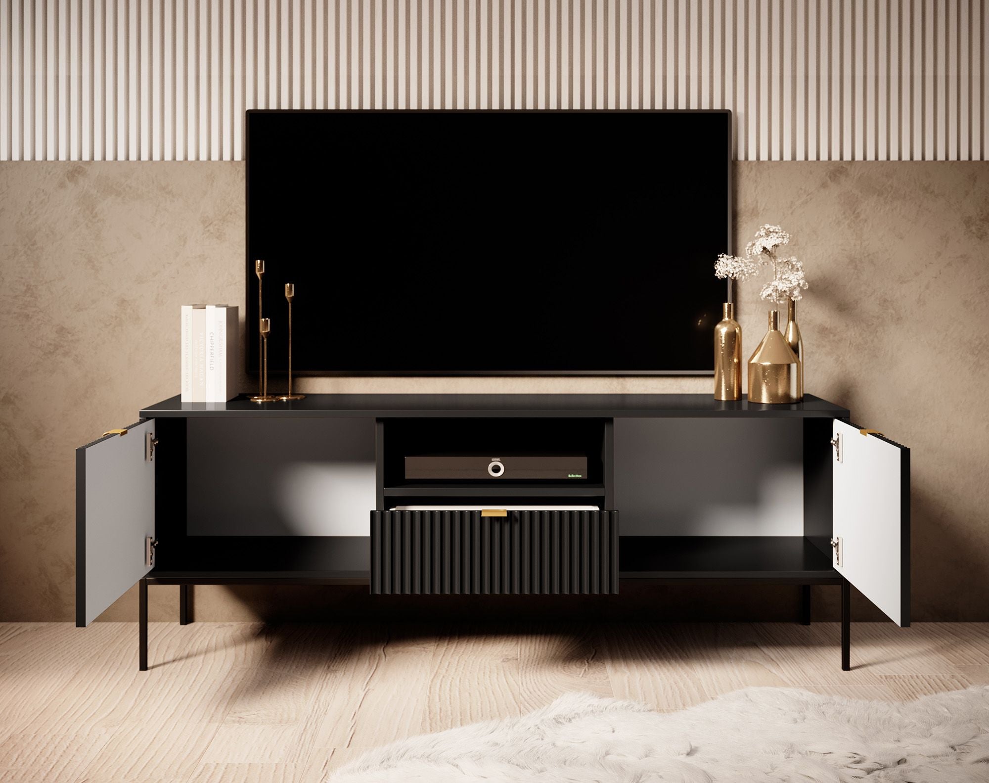 Meubella - TV-Meubel Navil - Zwart - 154 cm