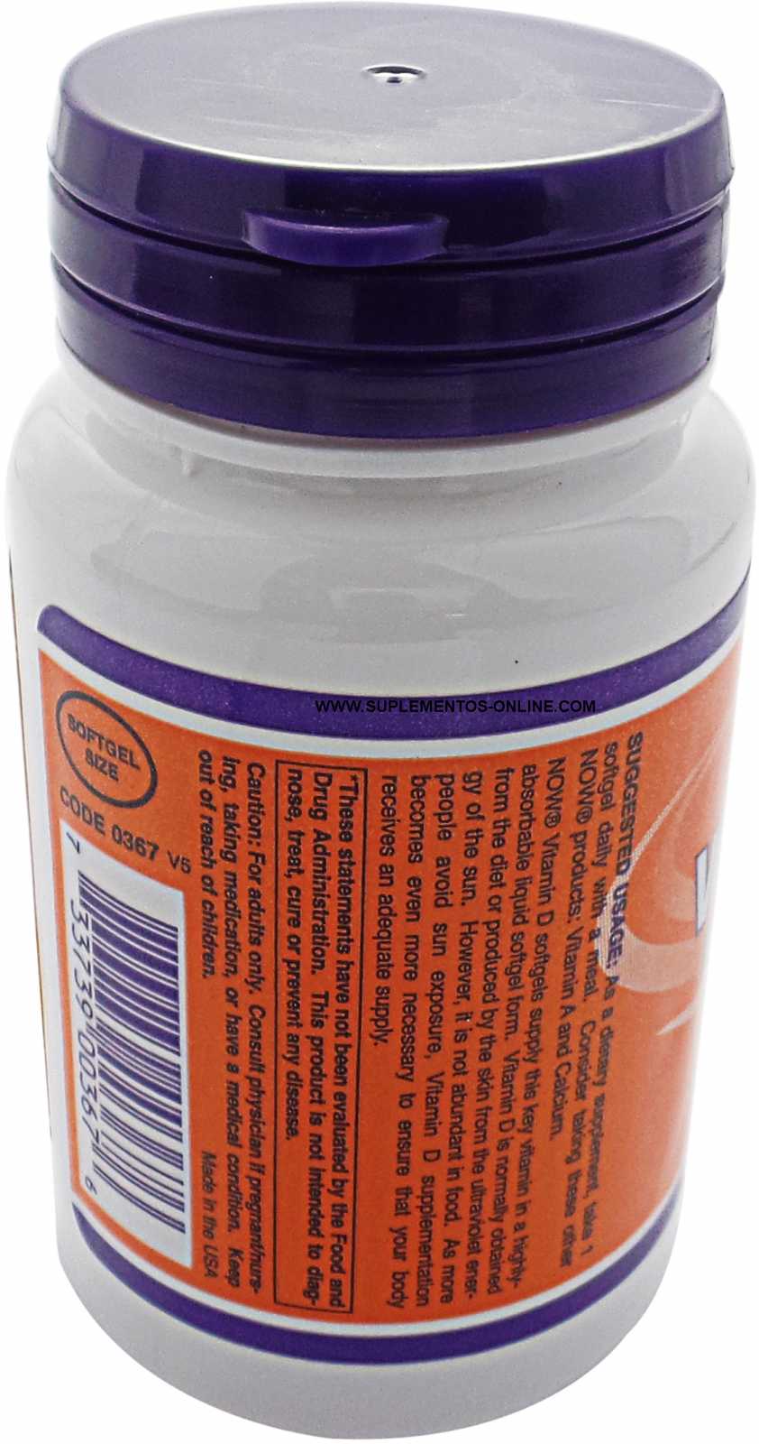NOW Foods Vitamina D-3 2000 UI 120 cápsulas lisas
