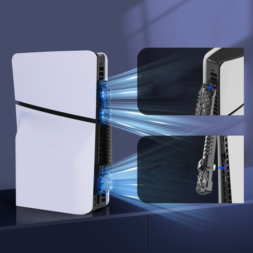 Sony PlayStation PS5 Slim USB A Kühler / Lüfter mit RGB LED Beleuchtung - Schwarz