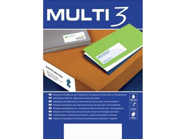 MULTI 3 MULTI universaletiketter 3,105x148mm, rektangulære, hvite 100 ark.