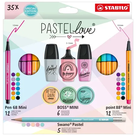 Stifte-Set – STABILO Pastellove Set – 35er Pack – Fineliner, Premium-Filzstifte, Textmarker & Bleistifte