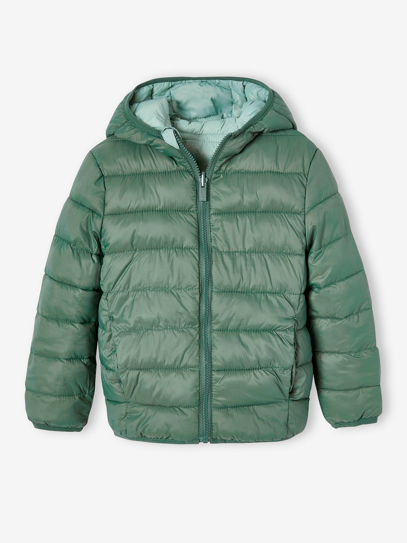 Jaqueta acolchoada reversível bicolor para meninos, verde salgueiro
