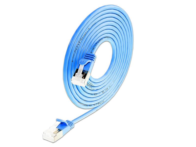 SLIM Slimpatchkabel RJ-45 - RJ-45, Cat 6A, U/FTP, 1 m, Blau Geschirmtes Cat 6A flaches Twisted-Pair-Kabel (U/FTP) mit Klinkenschutz und vergoldeten RJ-45 Steckern