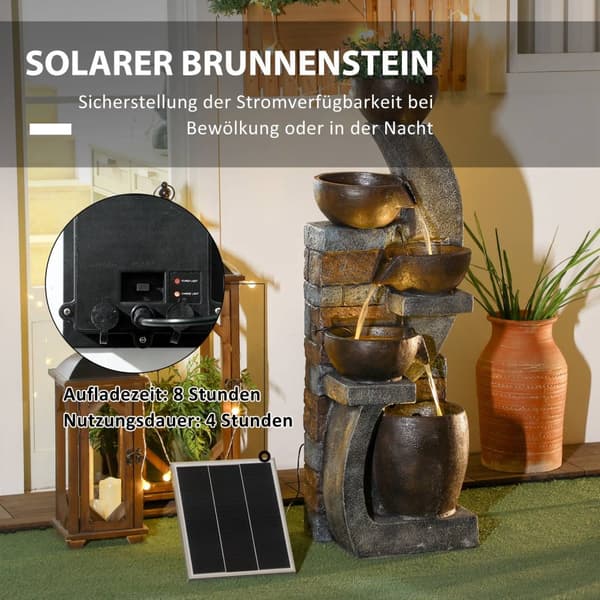 Hagefontene Solarfontene Dekorativ Fontene Led-Belysning 5 Nivåer Hageterrasse Syntetisk Harpiks 37X35X107Cm