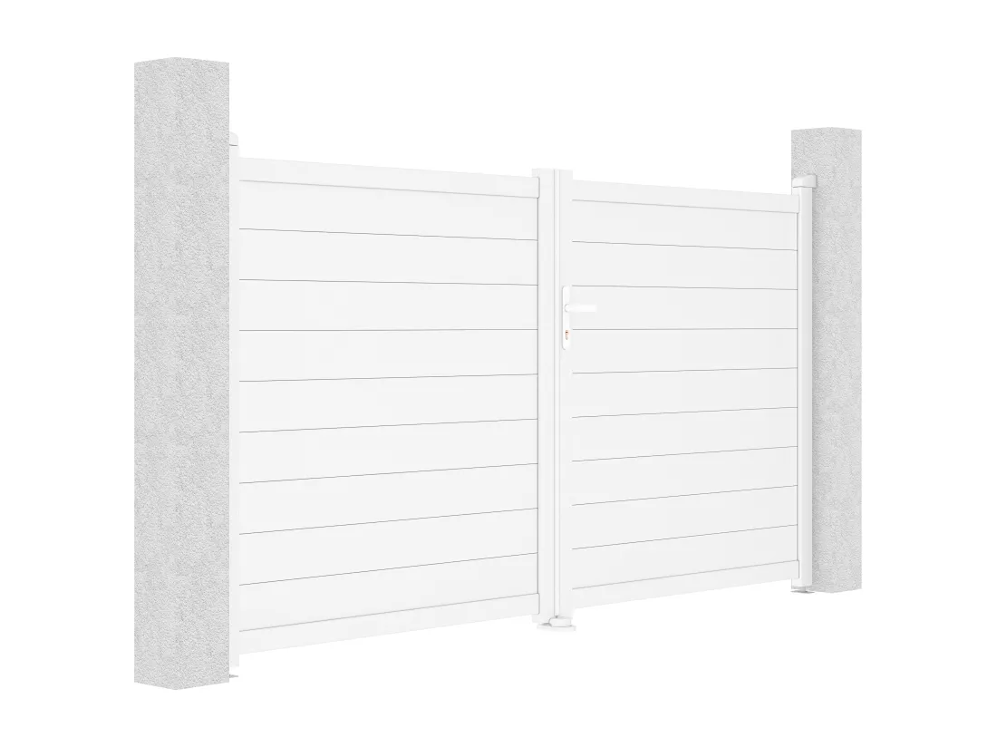 Portail battant aluminium plein L305 x H166 cm blanc - NAZARIO