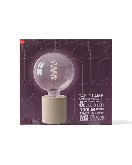 ampoule led globe xl + pied en bois E27 4W 100lm
