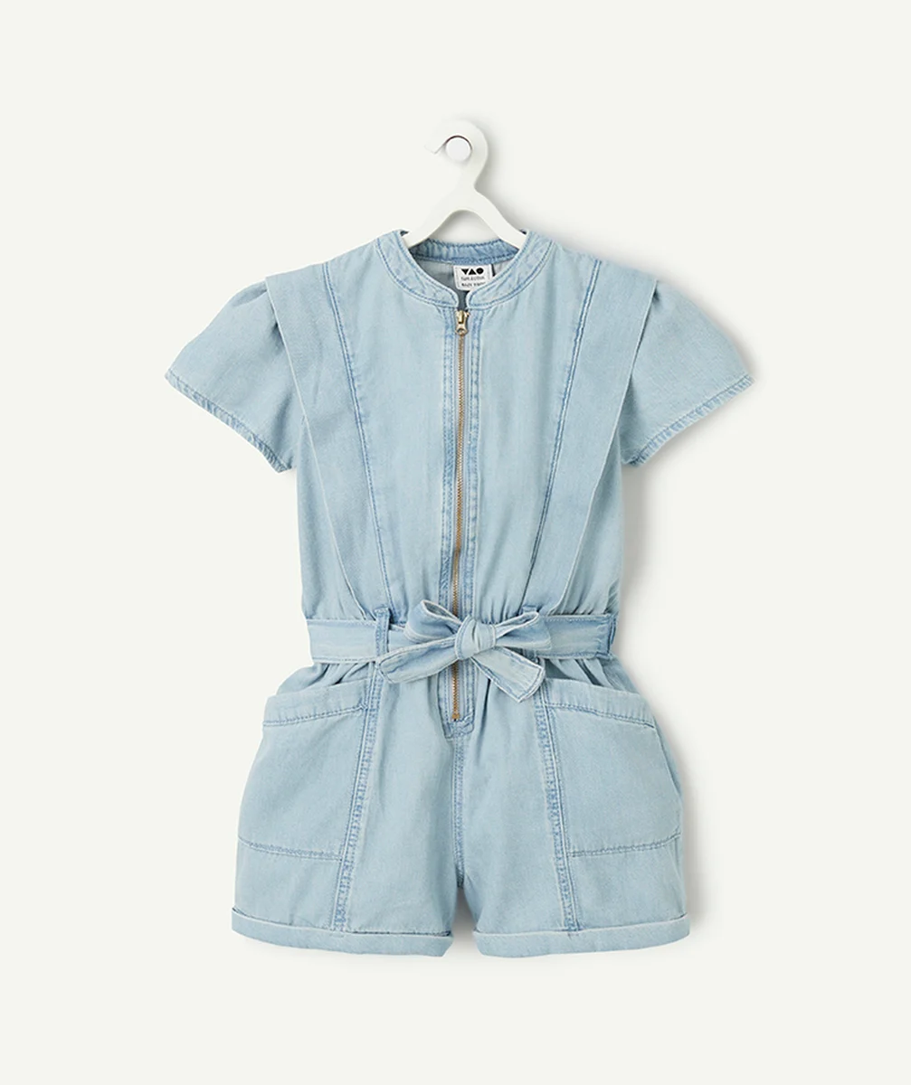 combishort fille en denim bleu léger low impact