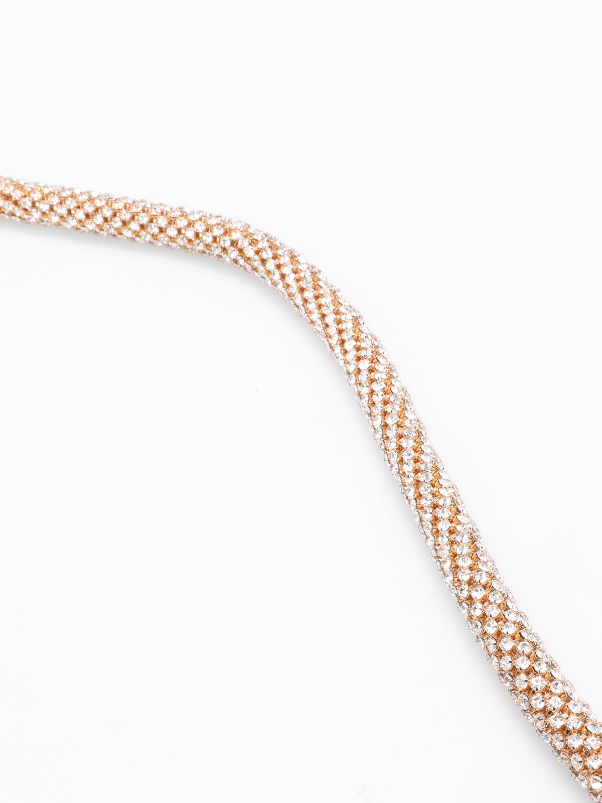 Parure collier tubulaire et boucles en strass- Doré