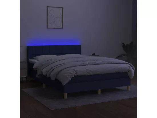 Sommier tapissier avec matelas et LED Bleu 140x190 cm Tissu