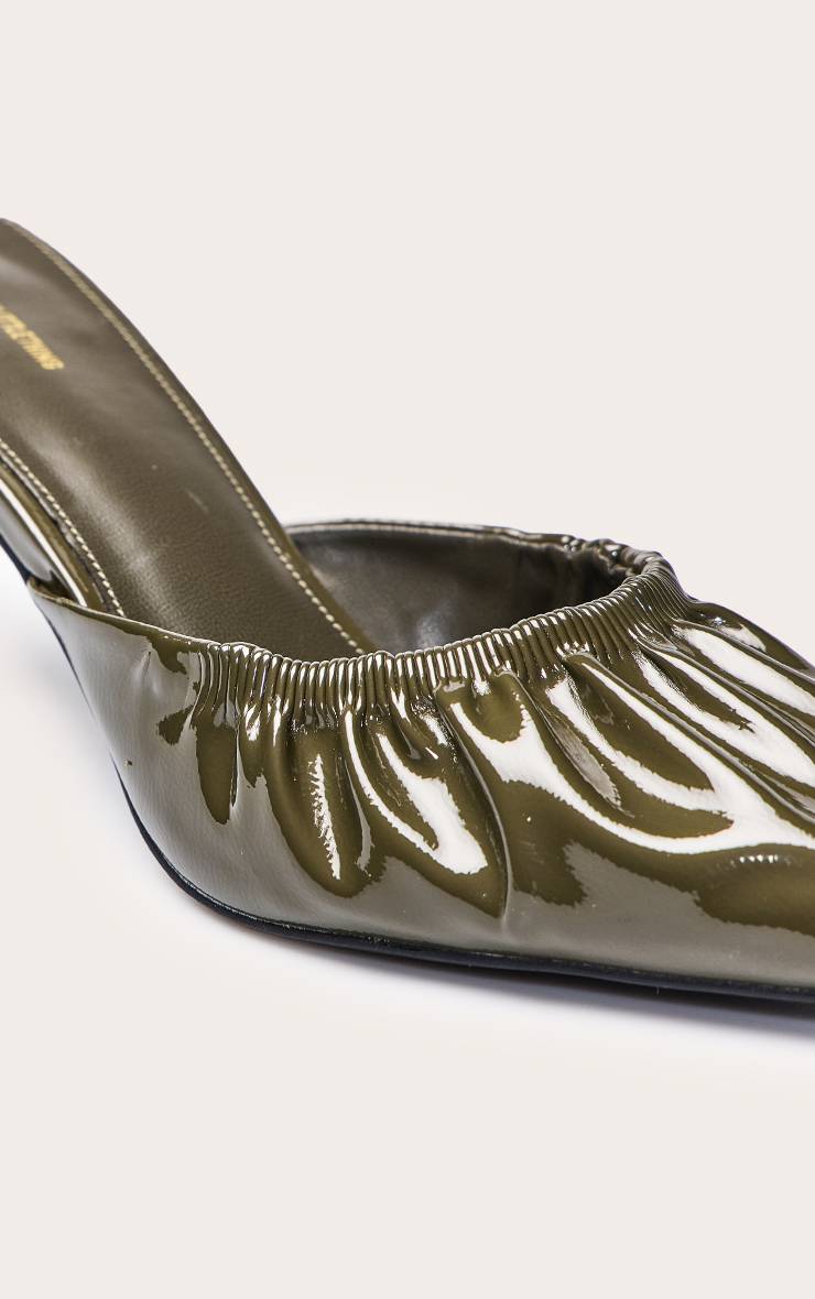 Vert Olive Mule À Talon Bas Froncée En Synthétique