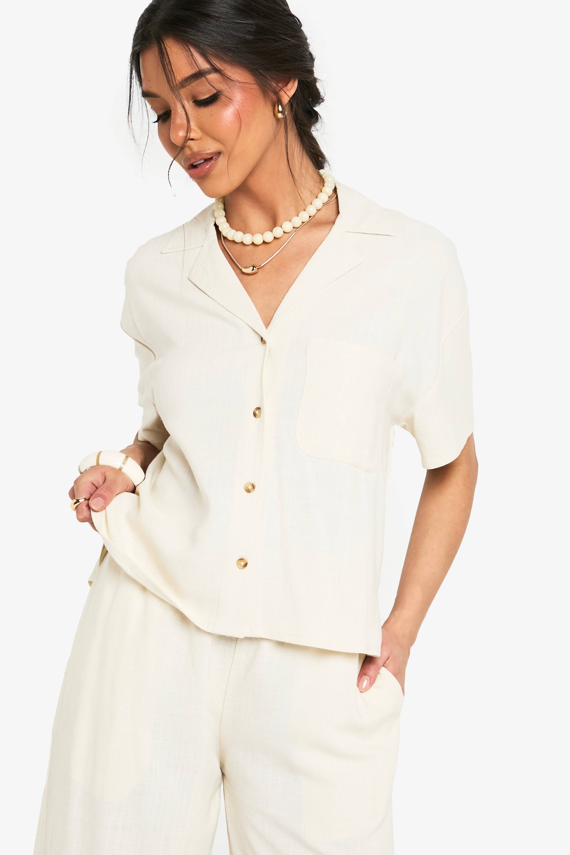 boohoo Chemise à manches courtes en lin haut de gamme