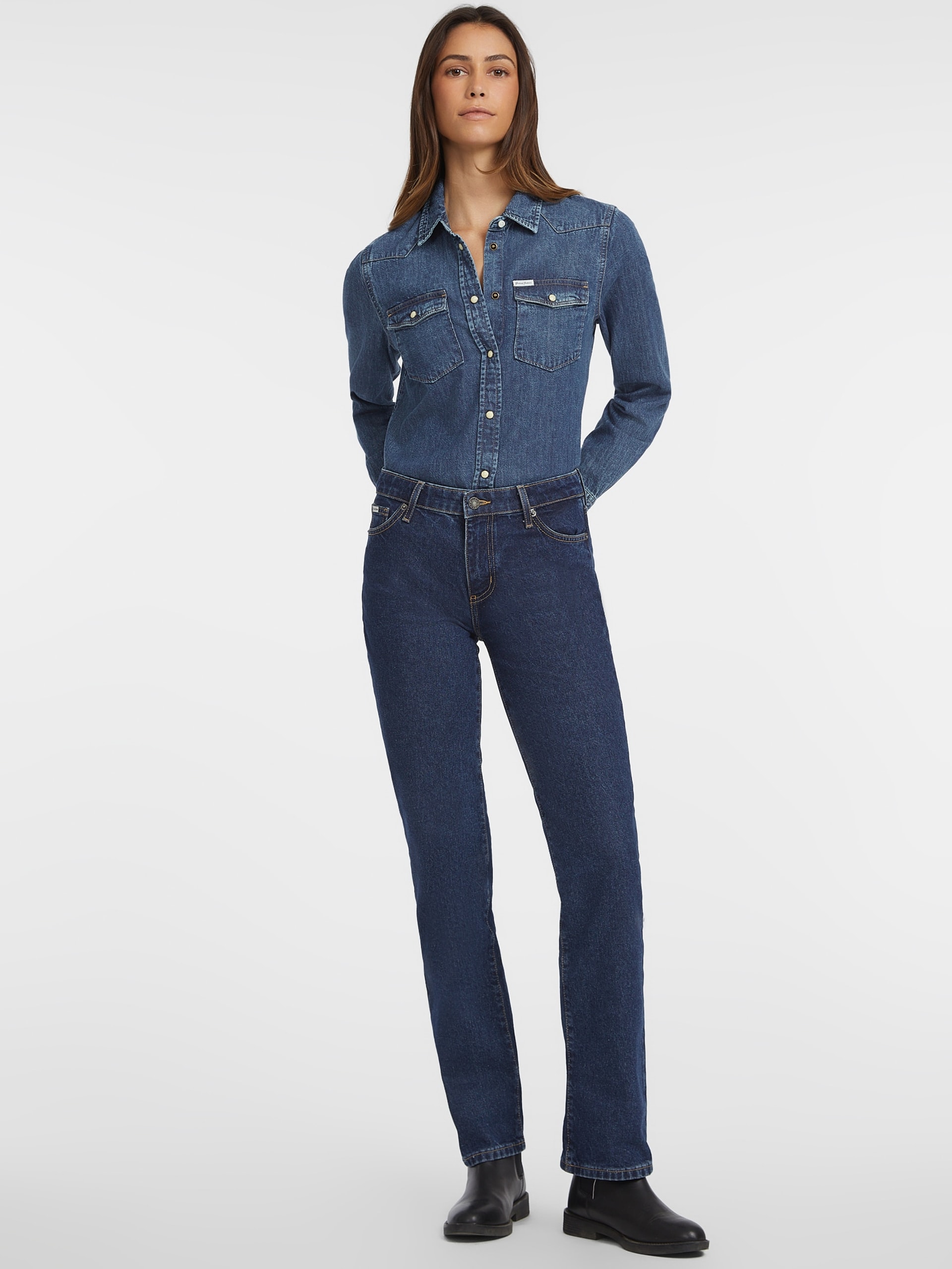 Camisa jeans slim de manga comprida