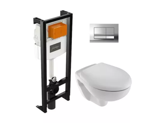 Pack WC suspendu JACOB DELAFON Brive semi caréné + bâti-support + abattant standard + plaque chromée