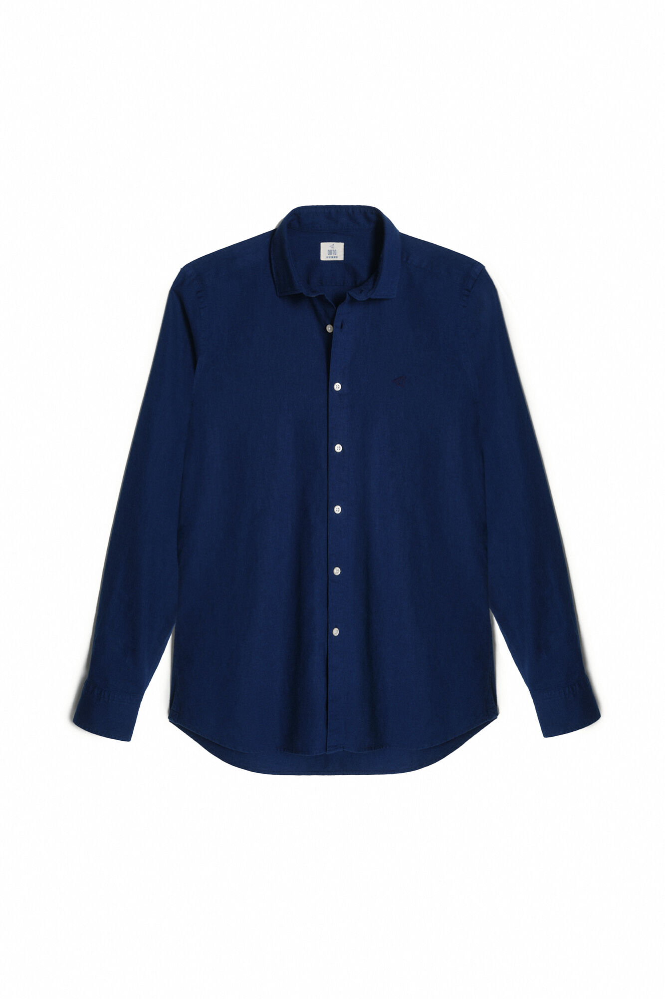 Camisa de linho slim de manga comprida - Azul escuro