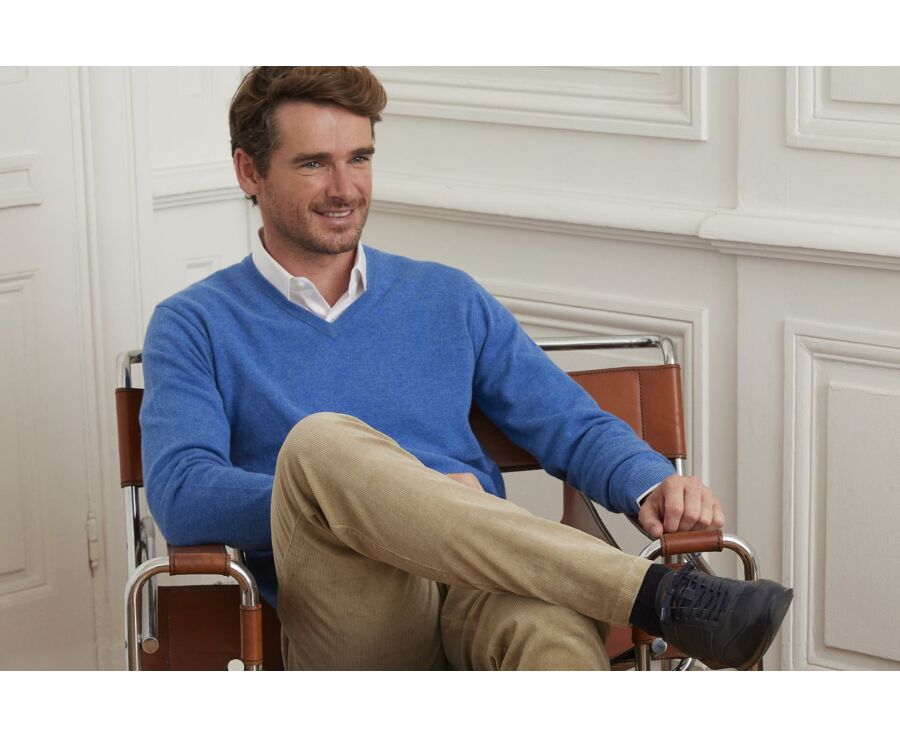 Pull homme laine col V Bleu mer - ELIAN