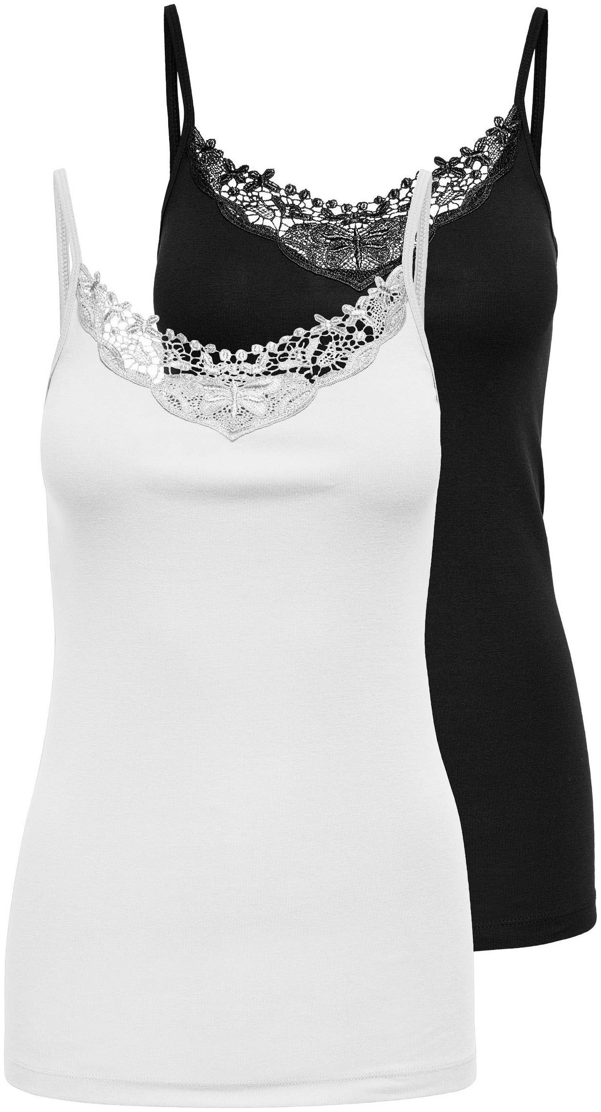 ONLY Spitzentop »ONLKIRA – Doppelpack mit Spitzendetail für feminine Looks«, figurbetont, modisch, Jersey, Baumwolle, V-Ausschnitt