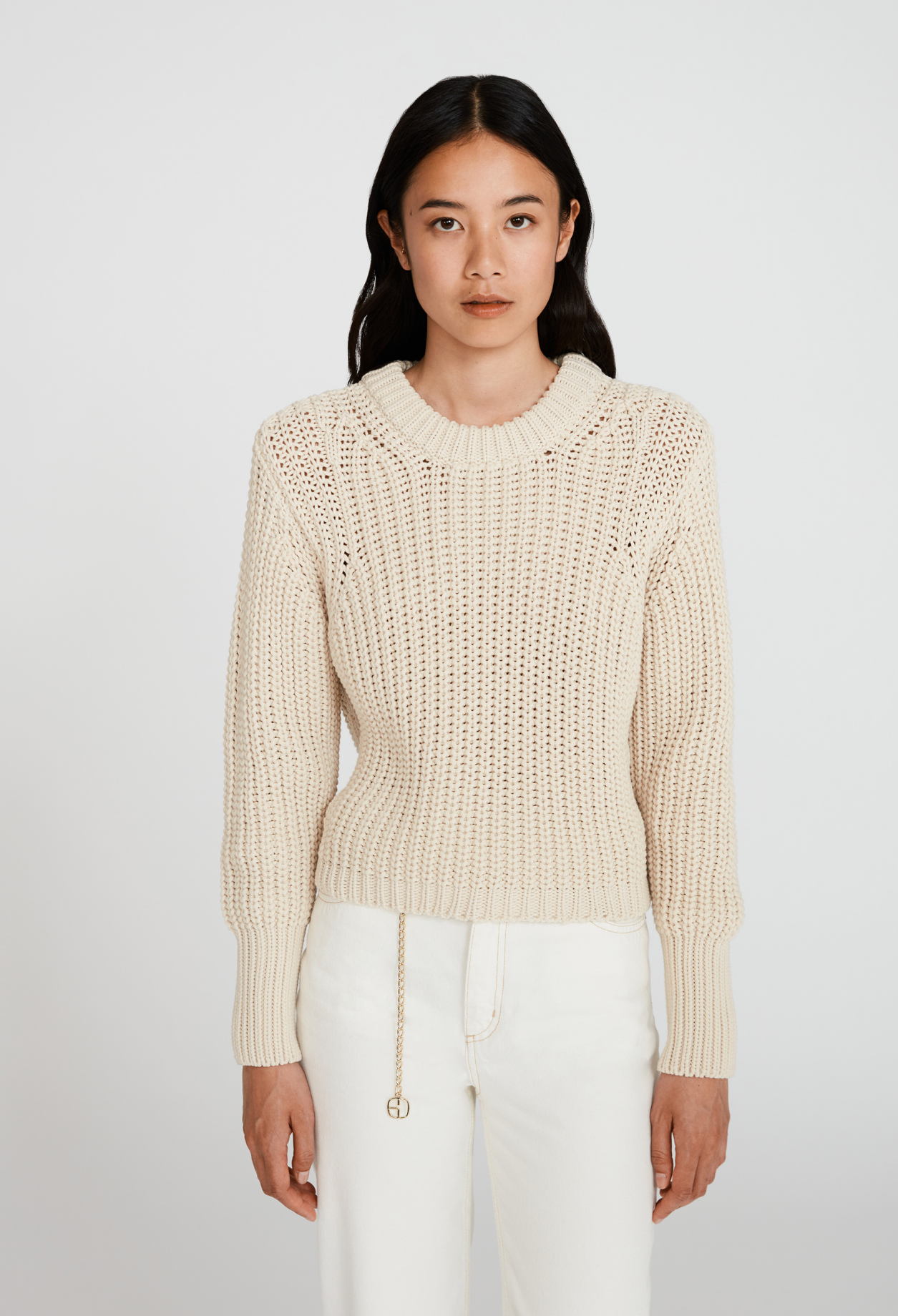 Pull beige grosse maille