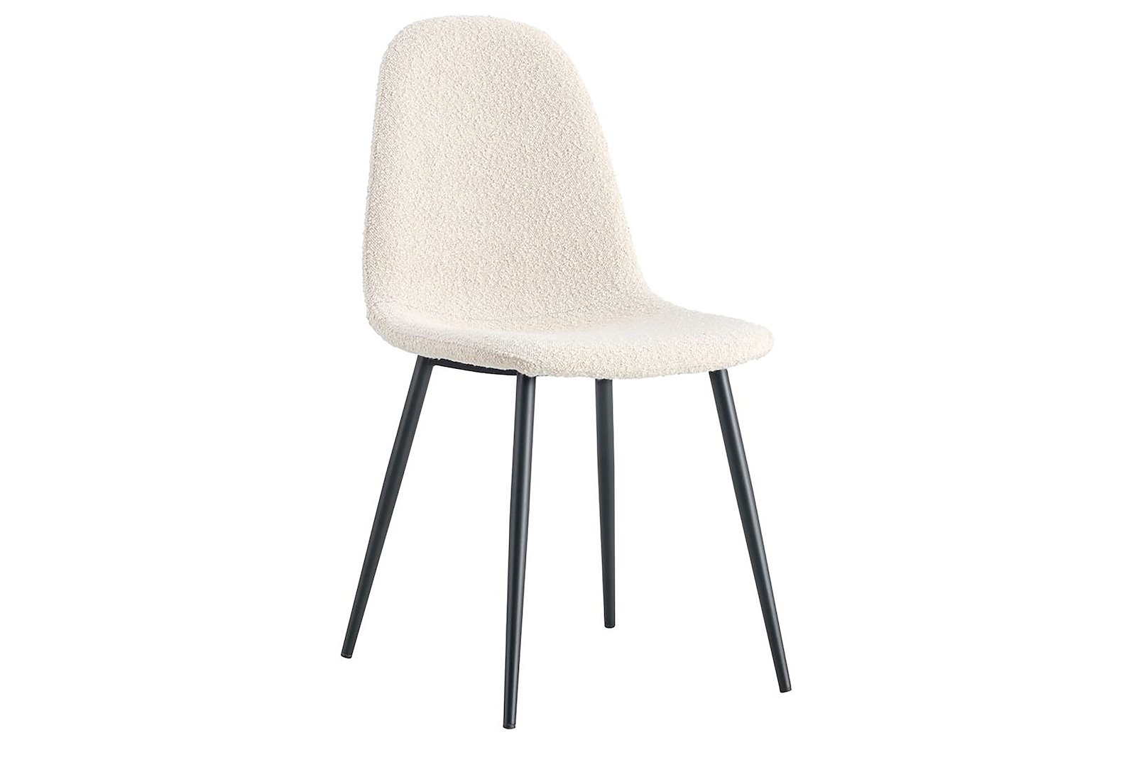 Billie spisestol I tekstil offwhite bouclé med sortlakkerte metall ben.