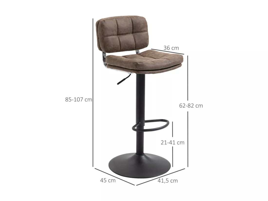 Lot de 2 tabourets de bar Vintage capitonné - pivotant, réglable - repose-pied - revêtement synthétique marron effet vieilli