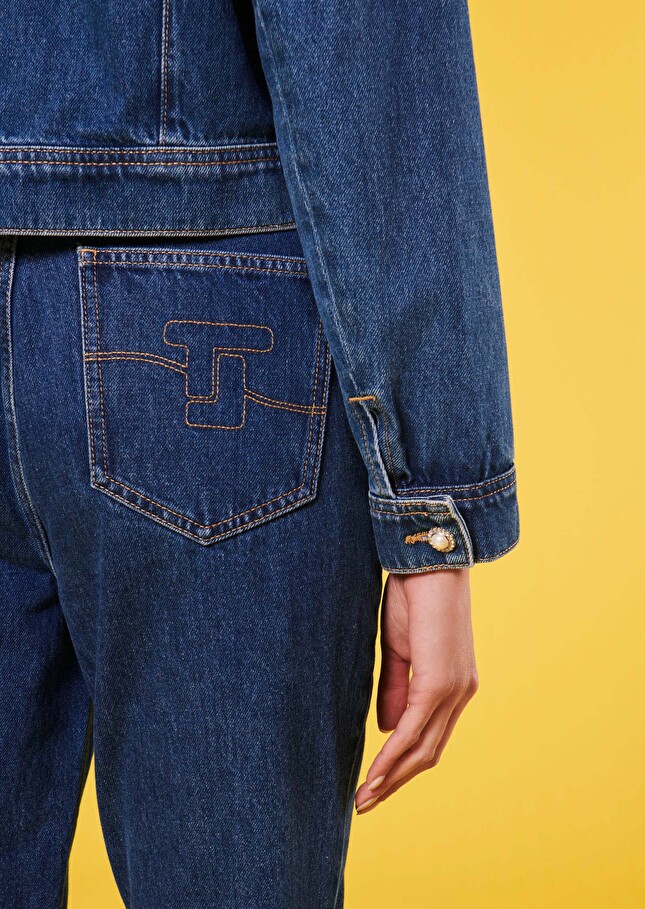 Veste Vickybleue en denim brodée